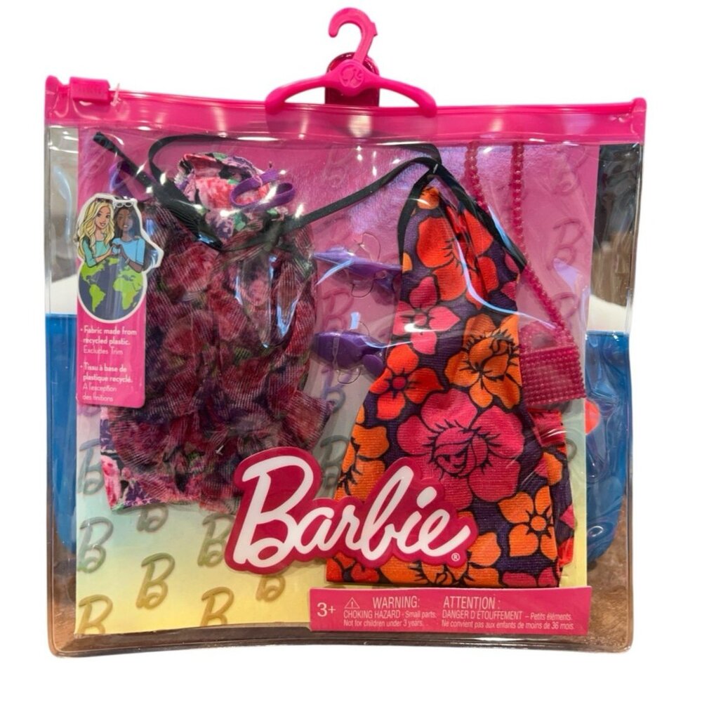 Barbie Fashion Clothing Pack 2 Floral Dresses Purse Shoes Dressy Formal Wear NEW